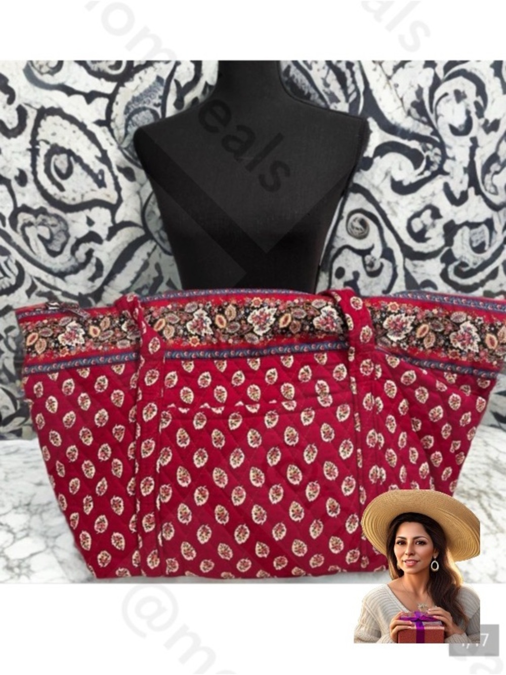 90s Vintage Vera Bradley Set Red Leaf Miller XL Travel Bag & Wallet/Clutch